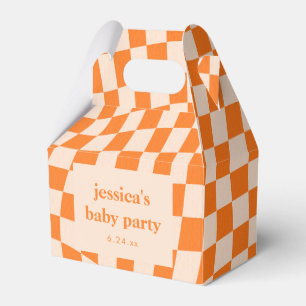 Retro Oranje Abstract Schaakbord Baby Shower Bedankdoosjes