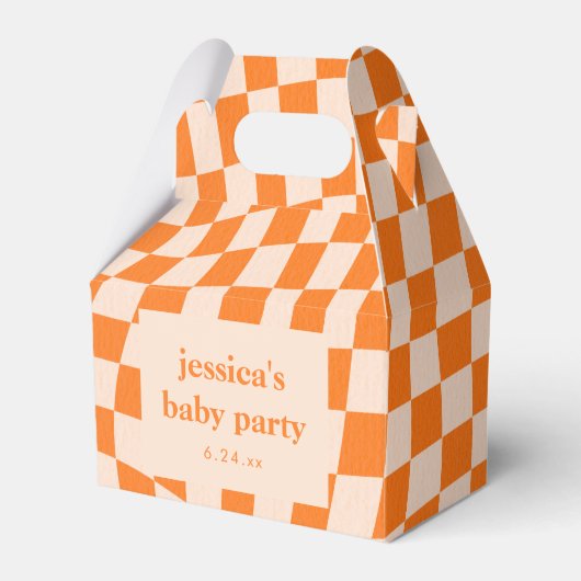 Retro Oranje Abstract Schaakbord Baby Shower Bedankdoosjes (Voorkant Zijde)