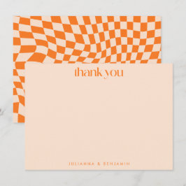 Retro Oranje Abstract Schaakbord Huwelijk Aangepas Bedankkaart