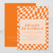Retro Oranje Abstracte checkboard bruiloft Website Kaart (Voorkant / Achterkant)