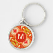 Retro Oranje Abstracte Stropdas-geverfde Monogram  Sleutelhanger (Voorkant)