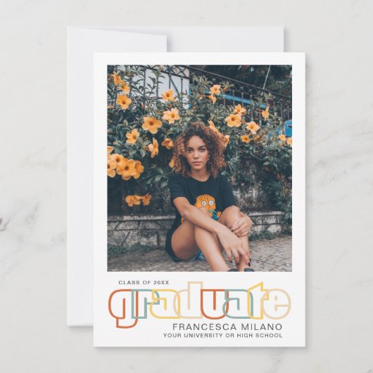 retro | Oranje Afstuderen foto aankondiging (Voorkant)