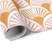 Retro oranje art deco ventilatorenpatroon cadeaupapier (Rol Hoek)