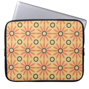 Retro Oranje & Black Cute Abstract Floral Pattern Laptop Sleeve