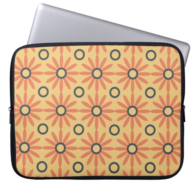 Retro Oranje & Black Cute Abstract Floral Pattern Laptop Sleeve (Voorkant)