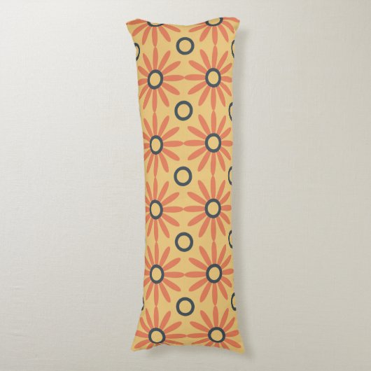 Retro Oranje & Black Cute Abstract Floral Pattern Lichaamskussen (Voorkant Verticaal)