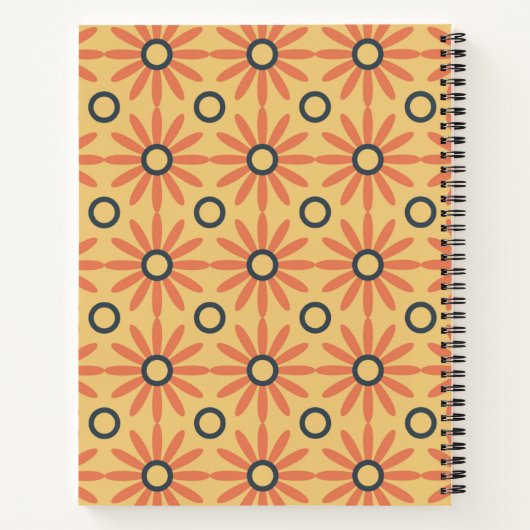Retro Oranje & Black Cute Abstract Floral Pattern Notitieboek (Achterkant)