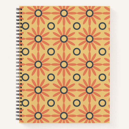 Retro Oranje & Black Cute Abstract Floral Pattern Notitieboek (Voorkant)