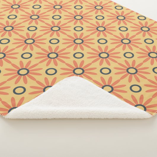 Retro Oranje & Black Cute Abstract Floral Pattern Sherpa Deken (3/4)