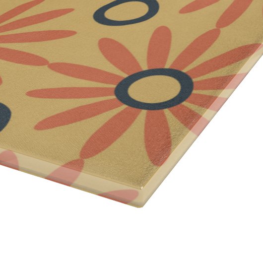 Retro Oranje & Black Cute Abstract Floral Pattern Snijplank (Hoek)