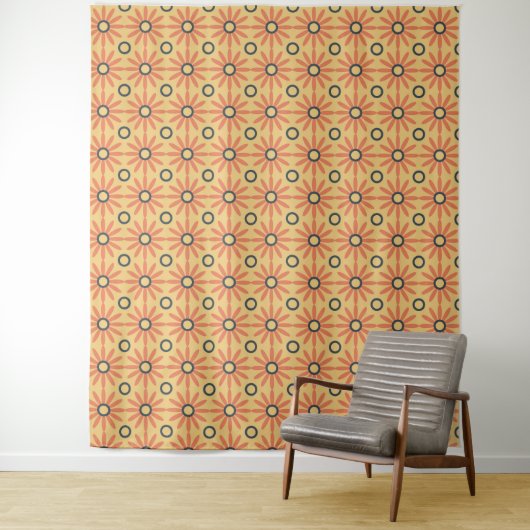 Retro Oranje & Black Cute Abstract Floral Pattern Wandkleed (In situ)