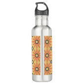 Retro Oranje & Black Cute Abstract Floral Pattern Waterfles (Achterkant)