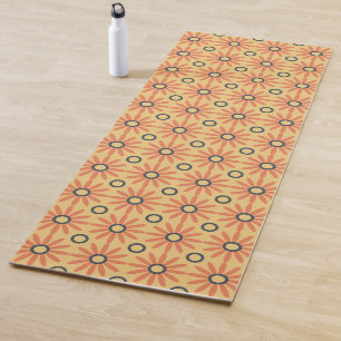 Retro Oranje & Black Cute Abstract Floral Pattern Yogamat
