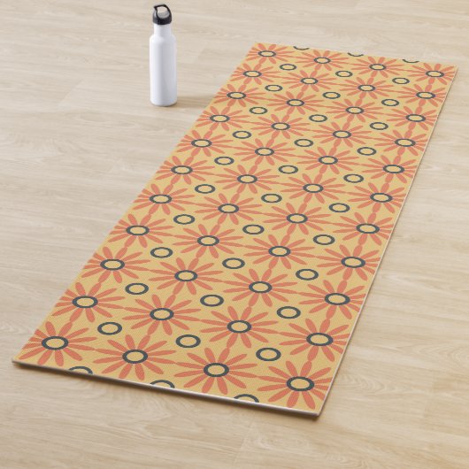 Retro Oranje & Black Cute Abstract Floral Pattern Yogamat (In situ)