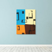 Retro Oranje, blauw, bruin, cream Abstracte kunst Canvas Afdruk (Insitu (Houten vloer))