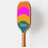 Retro Oranje Blauw en Magenta met Naam Pickleball Paddle (Links)