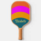 Retro Oranje Blauw en Magenta met Naam Pickleball Paddle (Achterkant)