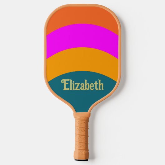 Retro Oranje Blauw en Magenta met Naam Pickleball Paddle (Achterkant)