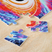 Retro oranje blauw en rode kosmische ruimte legpuzzel (Zijkant)