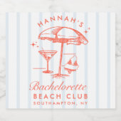 Retro Oranje & Blauwe Streep Meisje-uitje Sparkling Wijnetiket (Enkel label)