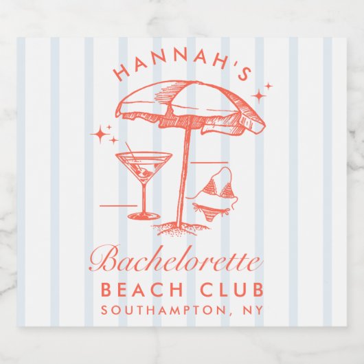 Retro Oranje & Blauwe Streep Meisje-uitje Sparkling Wijnetiket (Enkel label)