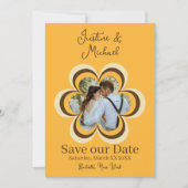 Retro Oranje Bloem Foto Huwelijk Opslaan de Datum Kaart (Voorkant)