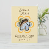 Retro Oranje Bloem Foto Huwelijk Opslag Bericht Kaart (Staand voorkant)