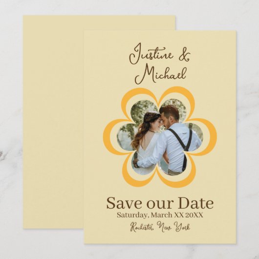 Retro Oranje Bloem Foto Huwelijk Opslag Bericht Kaart (Voorkant / Achterkant)