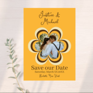 Retro Oranje Bloem Foto Huwelijk Save the Date Kaart