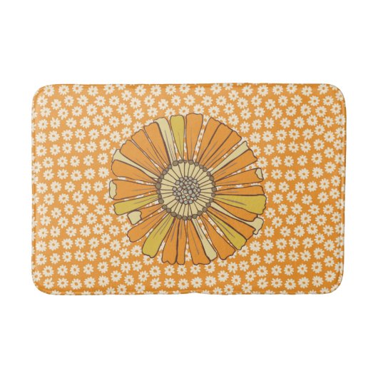 Retro oranje bloemen badmat (Voorkant)