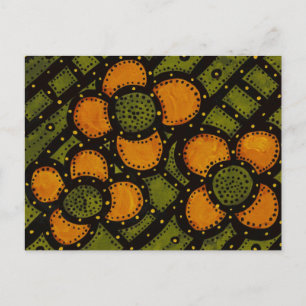 Retro Oranje bloemen op groen Briefkaart