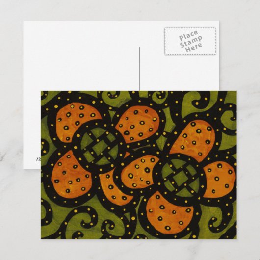 Retro Oranje bloemen op groen Briefkaart (Voorkant / Achterkant)