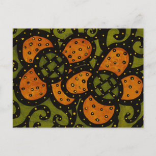 Retro Oranje bloemen op groen Briefkaart