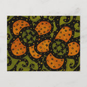 Retro Oranje bloemen op groen Briefkaart (Voorkant)