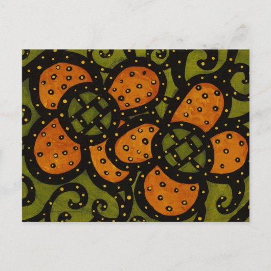 Retro Oranje bloemen op groen Briefkaart (Voorkant)