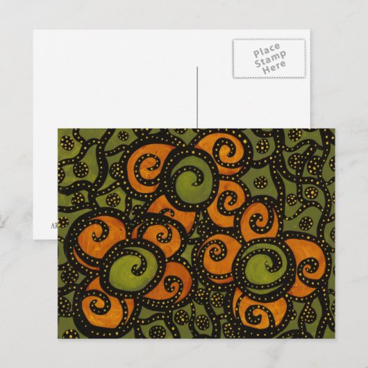 Retro Oranje bloemen op groen Briefkaart (Voorkant / Achterkant)
