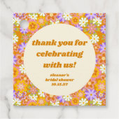 Retro Oranje Bloemige Aangepaste Bruidsdouche Beda Bedankjes Labels (Voorkant)