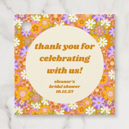 Retro Oranje Bloemige Dankbetuiging Aangepaste Bru Bedankjes Labels (Voorkant)