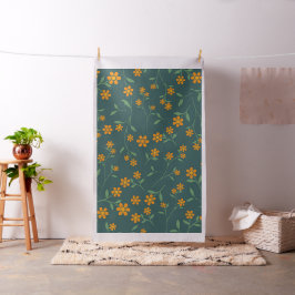 Retro Oranje Bloemmotief Donker Teal Patroon Stof