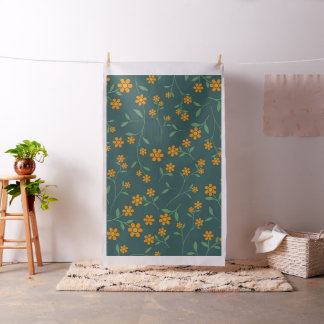 Retro Oranje Bloemmotief Donker Teal Patroon Stof
