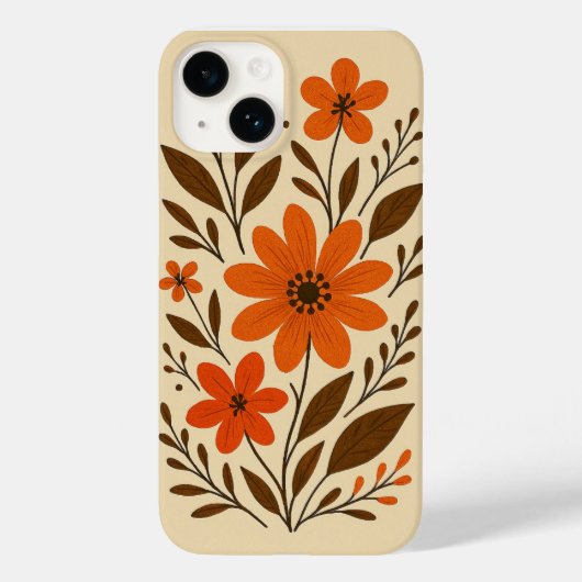 Retro Oranje Bloempatroon Case-Mate iPhone Case (Achterkant)