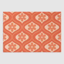 Retro Oranje Bloempatroon op Mid Century ogee Tissuepapier