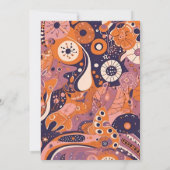 Retro oranje blos roze paars groovy bruiloft save the date (Achterkant)