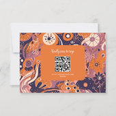 Retro oranje blos roze paarse groovy bruiloft RSVP kaartje (Voorkant)