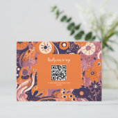 Retro oranje blos roze paarse groovy bruiloft RSVP kaartje (Staand voorkant)