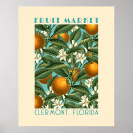 Retro Oranje Blossom Market Blue Poster