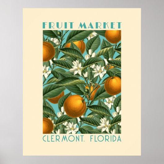 Retro Oranje Blossom Market Blue Poster (Voorkant)