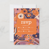 Retro oranje blush roze paarse groovy bruiloft RSVP kaartje (Voorkant)