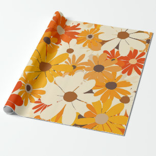 Retro Oranje Botanisch Kordaat 70s Vintage Bloemmo Cadeaupapier