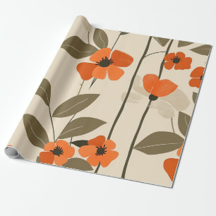 Retro Oranje Botanische Bloemen Bold 70s Vintage B Cadeaupapier